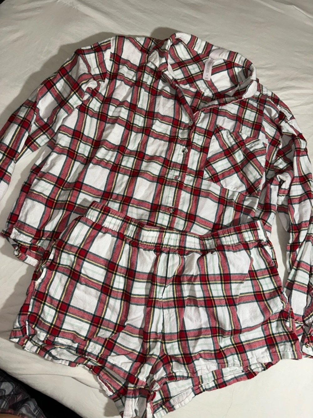 Auden/Target Plaid Long Sleeve Button Up Top & Shorts Pajama Set Size M